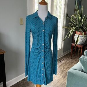 Free People blue button up long sleeve dress with pattern
